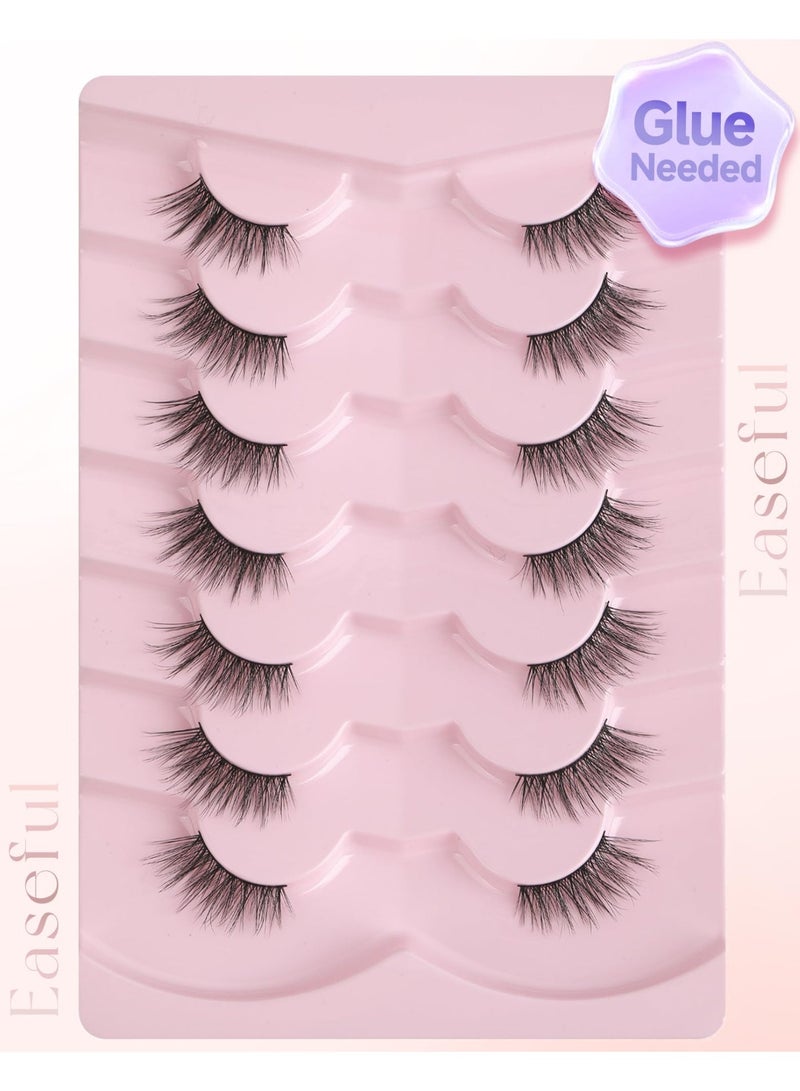 بابونا مجموعة 7 أزواج من رموش طرف نصف عين كاذبة مع رموش عين قطة مموجة وممتلئة وخفيفة، شريط شفاف، مظهر طبيعي، رموش ناعمة يدوية (أسود) - Image 2